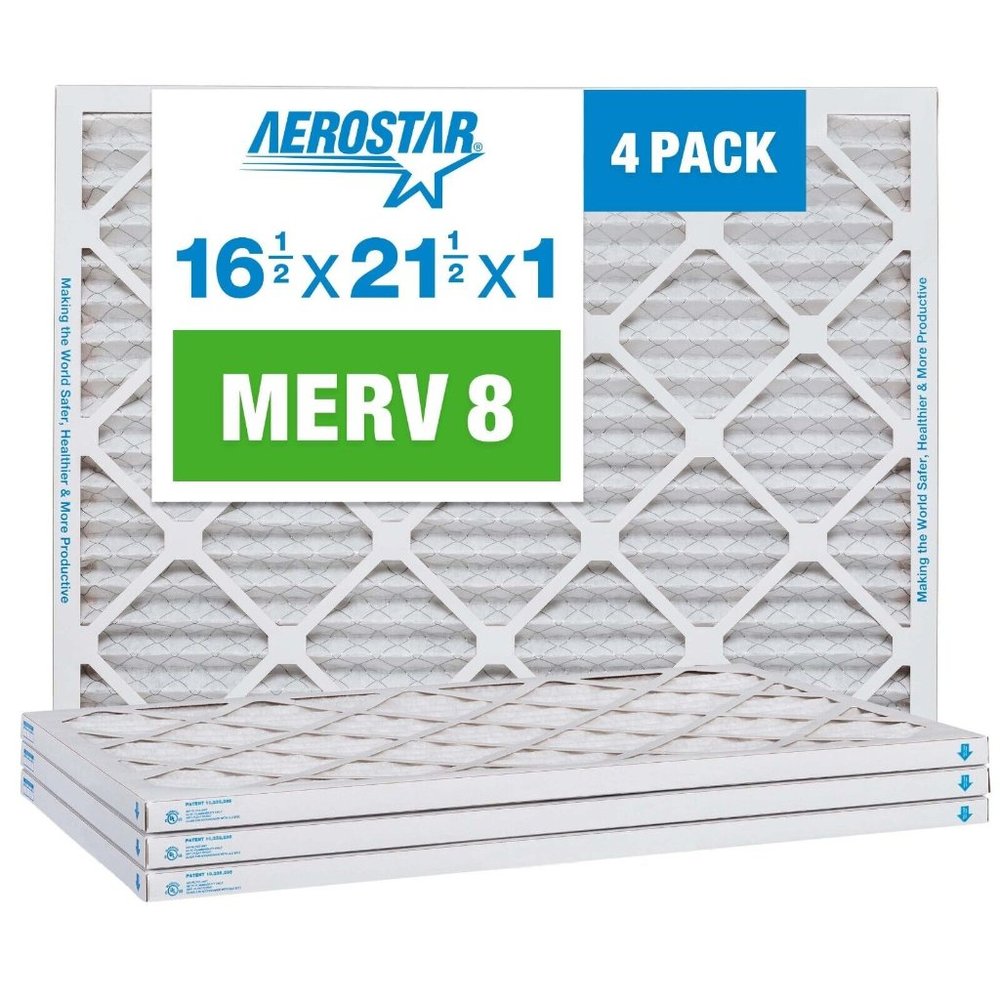 Aerostar 16 1/2x21 5/8x1 MERV 8 Pleated Air Filter, AC Furnace Air Filter, 4Pk